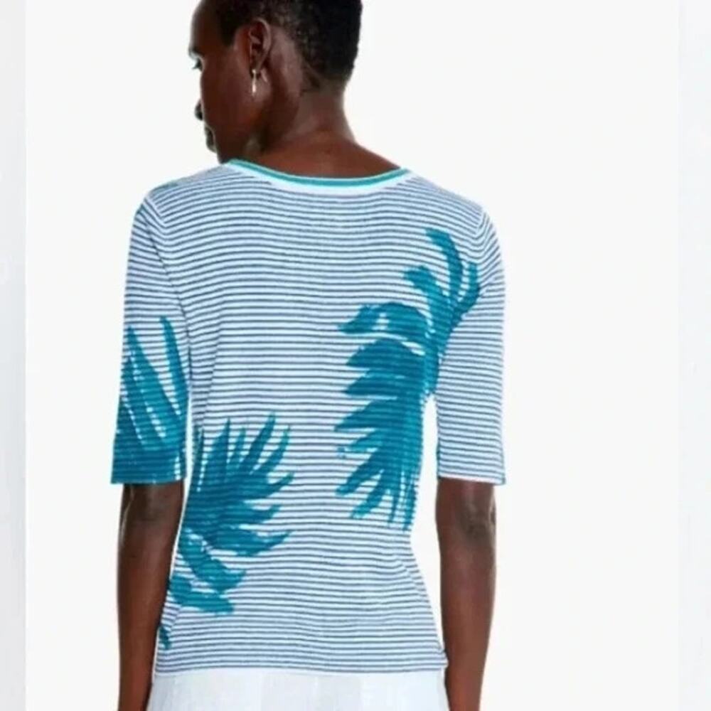NIC + ZOE Leaving Lines Top NWT $148 SS Linen Blend Blue Teal Size L - Picture 3 of 9